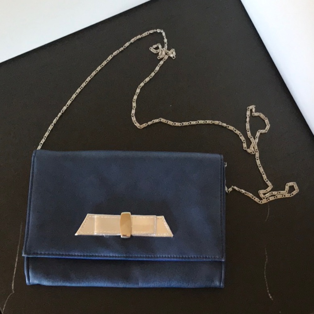 Dark Blue Purse with Silver Chain - Side Purse or Crossbody